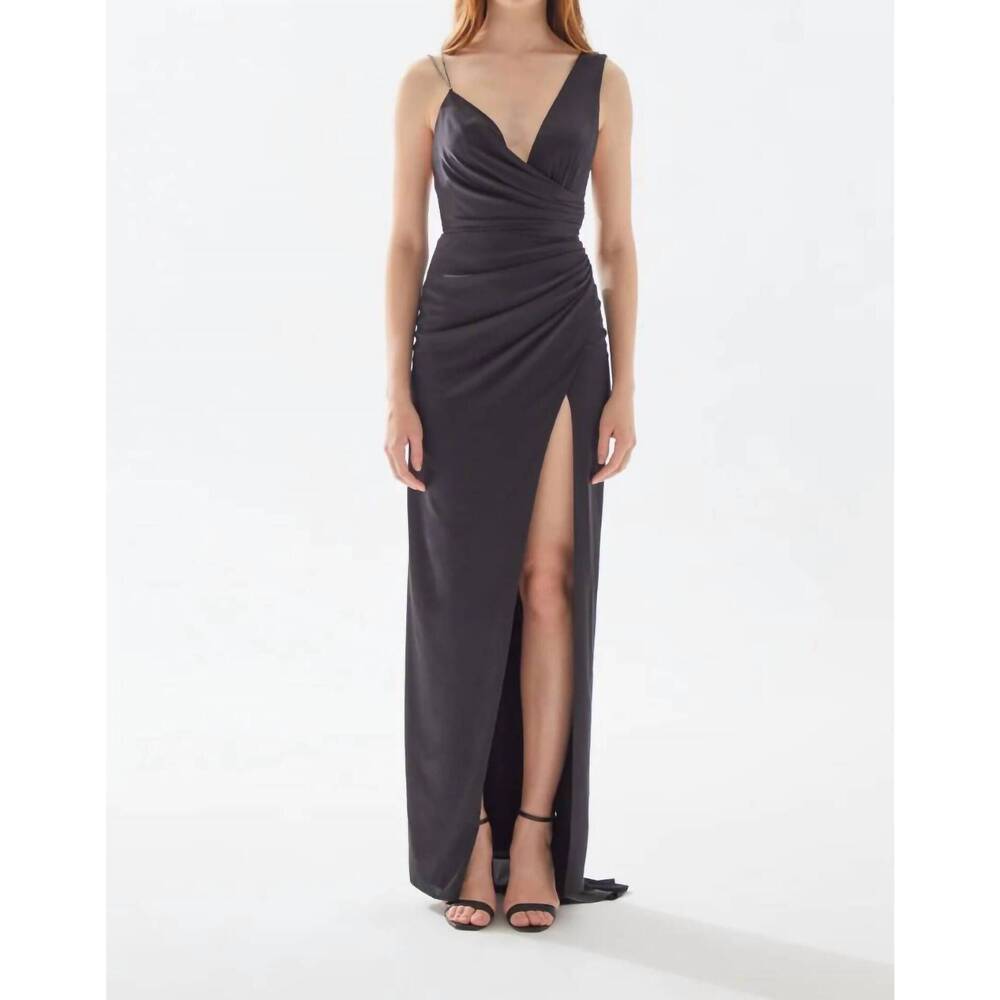 NEW TARIK EDIZ betty asymmetrical shouldered draped taffeta dress in black